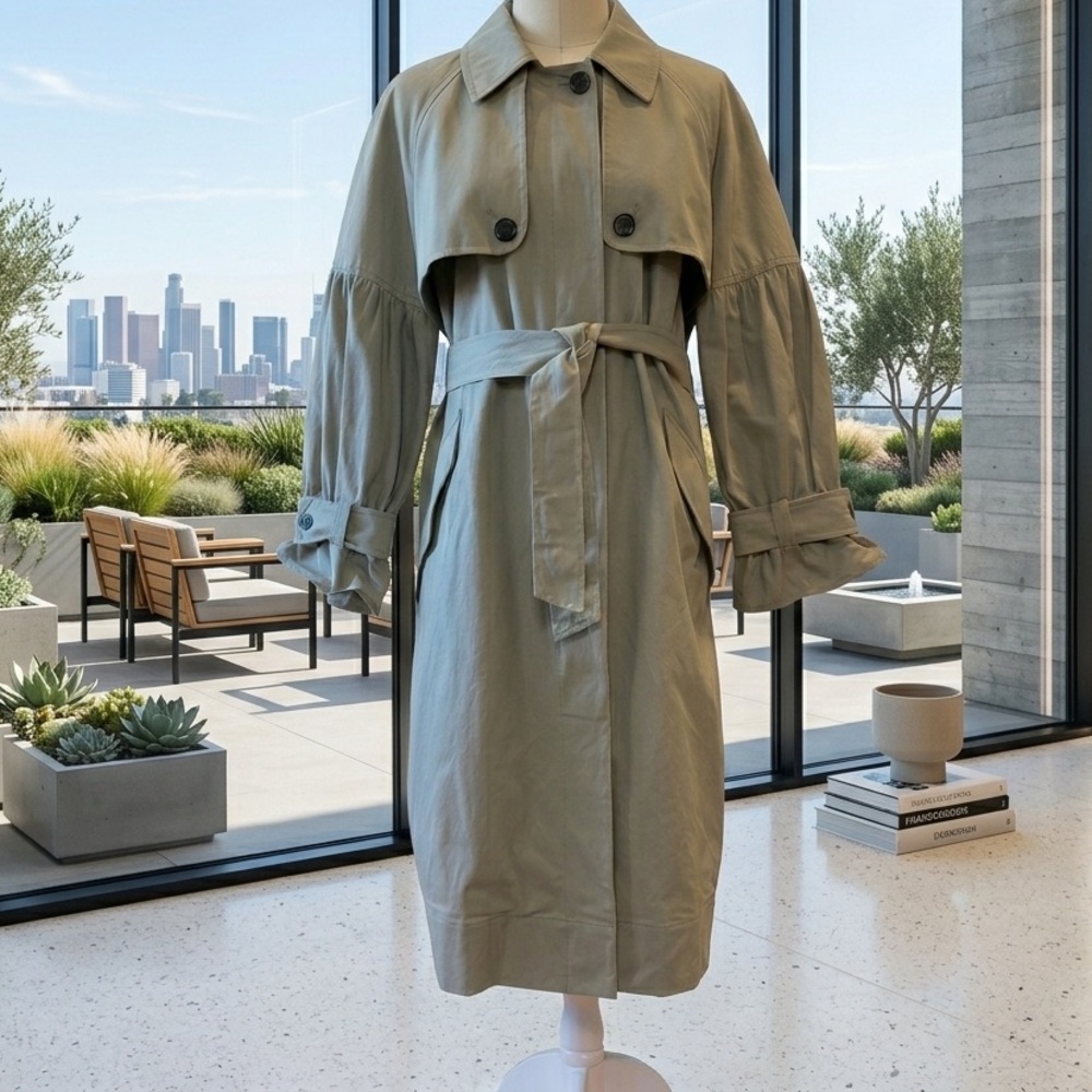 Joie Light Sage Green Trench Coat with Tie Waist